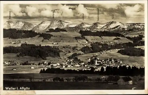 Ak Weiler Simmerberg im Allgäu, Gesamtansicht Ort und Umgebung