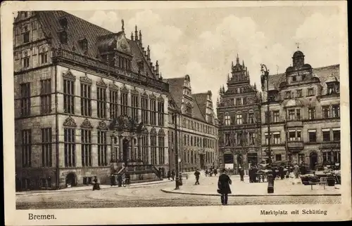 Ak Hansestadt Bremen, Marktplatz mit Schütting