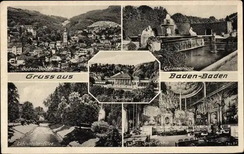 Ak Baden Baden am Schwarzwald, Ortsansicht, Kurhaus, Gönneranlage, Lichtentaler-Allee, Casino