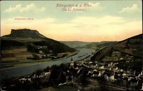 Ak Königstein an der Elbe Sächsische Schweiz, Ortsansicht, Lilienstein