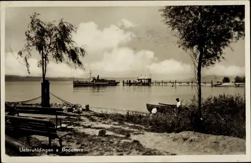 Ak Unteruhldingen Uhldingen Mühlhofen am Bodensee, Seeufer, Schiff