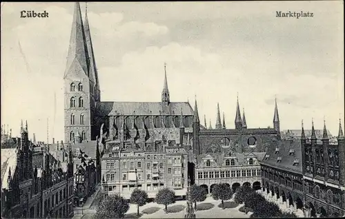 Ak Hansestadt Lübeck, Marktplatz, Kirche
