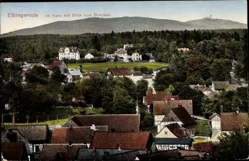 Ak Elbingerode Harz, Teilansicht, Blick zum Brocken