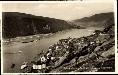 Ak Assmannshausen Rüdesheim am Rhein, Ortsansicht, Burg Rheinstein