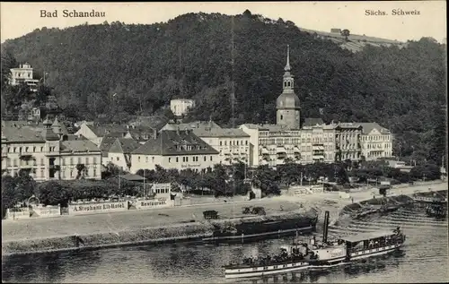 Ak Bad Schandau Sächsische Schweiz, Ortsansicht, Dampfer