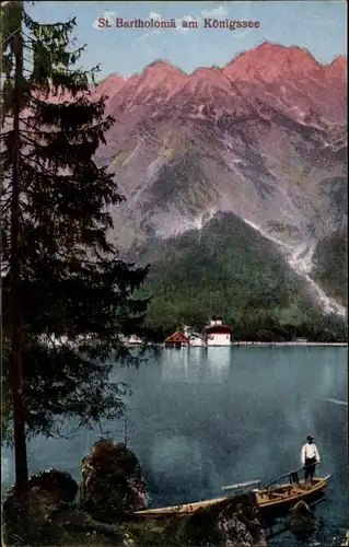 Ak Sankt Bartholomä Schönau am Königssee, Panorama, Boot