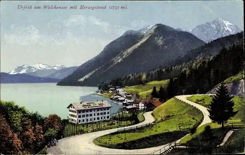 Ak Urfeld am Walchensee Kochel am See, Hotel, Herzogstand, Panorama