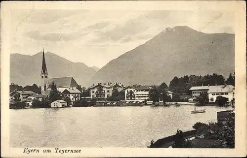 Ak Egern am Tegernsee Oberbayern, Kirche, Boot