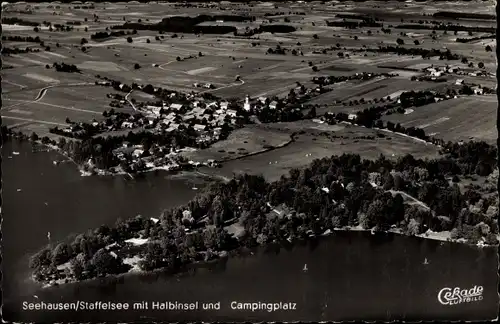 Ak Seehausen am Staffelsee, Halbinsel Burg, Campingplatz, Luftaufnahme