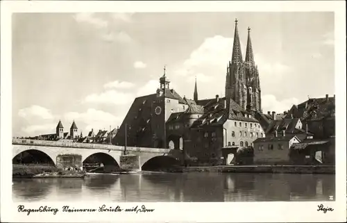 Ak Regensburg an der Donau Oberpfalz, Steinerne Brücke, Dom