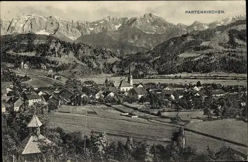 Ak Garmisch Partenkirchen in Oberbayern, Panorama, Kirche