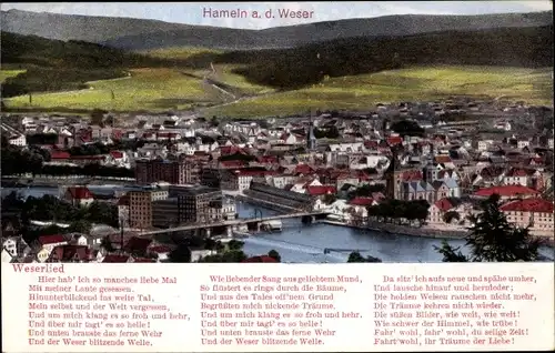 Ak Hameln an der Weser Niedersachsen, Panorama, Weserlied