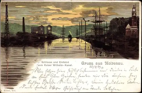 Litho Holtenau Kiel, Schleuse, Einfahrt Kaiser Wilhelm Kanal