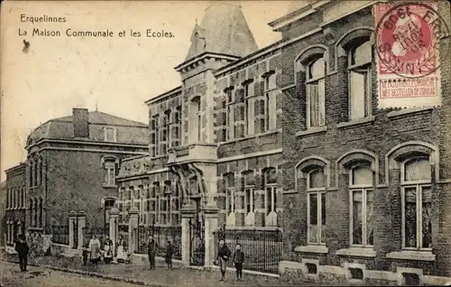 Ak Erquelinnes Wallonia Hennegau, Gemeindehaus, Schulen
