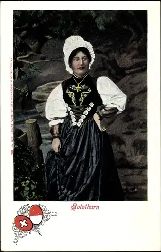 Ak Solothurn Schweiz, Frau in Volkstracht, Wappen