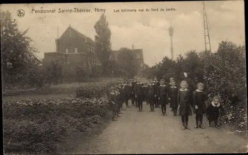 CPA Nimy Hainaut Wallonie, Pensionnat Sainte Thérèse, bâtements vus du fond du jardin