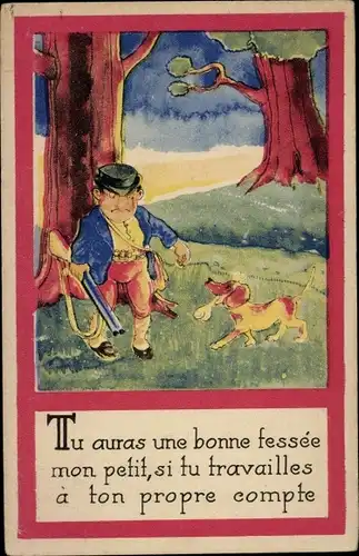 Künstler Ak Jäger, Hund bringt abgenagten Knochen