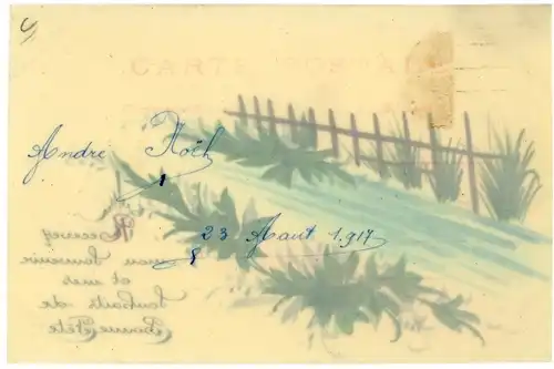 Zelluloid Ak Fluss, Vergissmeinnicht, Holzzaun