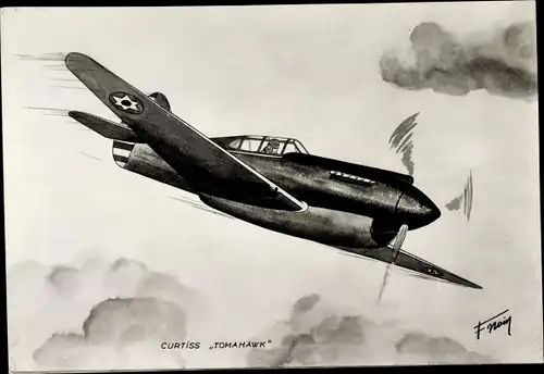 Künstler Ak Amerikanisches Militärflugzeug Curtiss Tomahawk