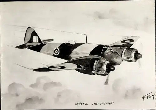 Künstler Ak Britisches Militärflugzeug Bristol Beaufighter