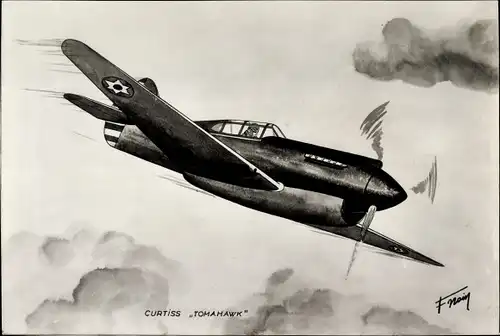 Künstler Ak Amerikanisches Militärflugzeug Curtiss Tomahawk