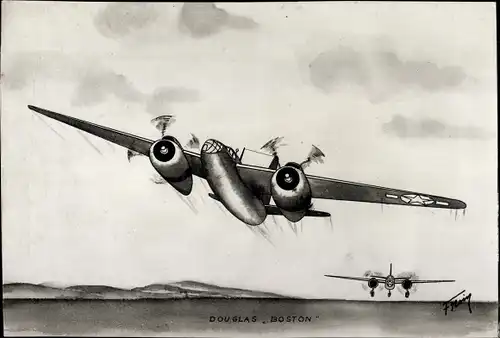 Künstler Ak Amerikanisches Militärflugzeug Douglas Boston