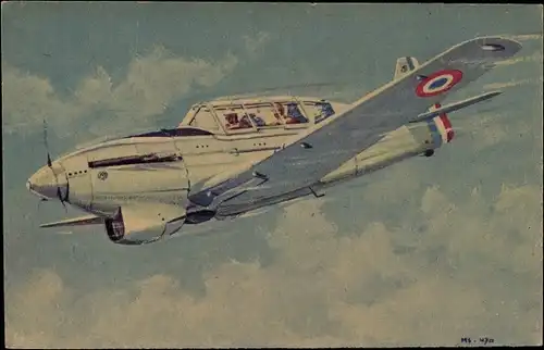 Künstler Ak Französisches Militärflugzeug Morane-Saulnier M.S. 470