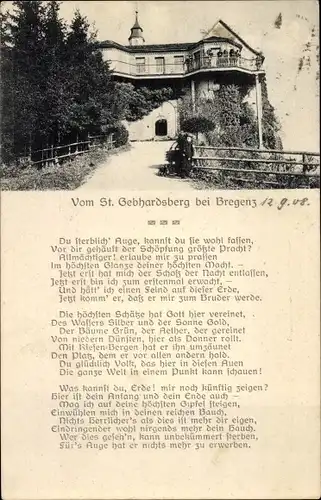 Ak Bregenz am Bodensee Vorarlberg, St. Gebhardsberg, Gebäude, Gedicht