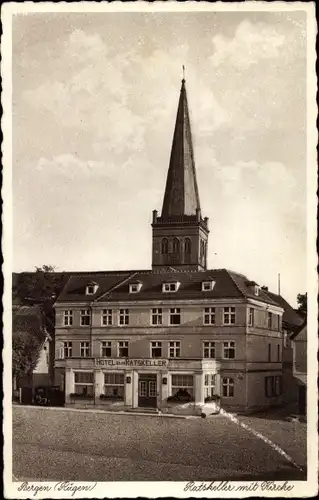 Ak Bergen auf der Insel Rügen, Ratskeller mit Kirche