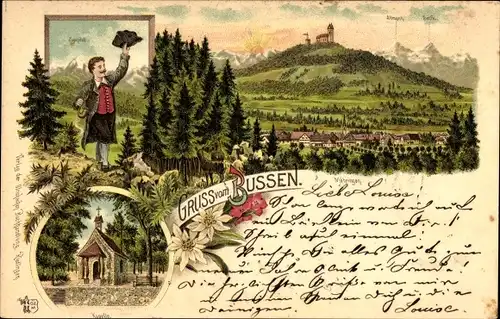 Litho Bussen Uttenweiler Baden Württemberg, Zugspitze, Kapelle, Altmann, Möhringen, Wanderer