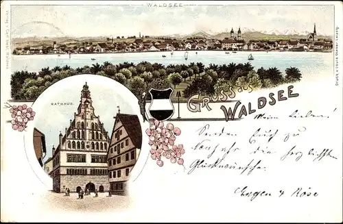 Litho Bad Waldsee in Oberschwaben Württemberg, Panorama, Rathaus