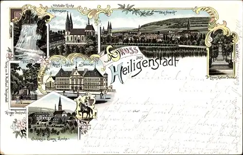 Litho Heilbad Heiligenstadt Eichsfeld Thüringen, Kirche, Gymnasium, Lorenz Kellner Denkmal