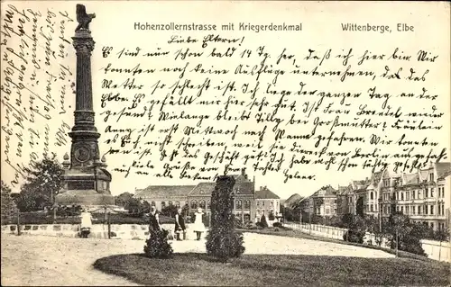 Ak Wittenberge an der Elbe Prignitz, Hohenzollernstraße mit Kriegerdenkmal