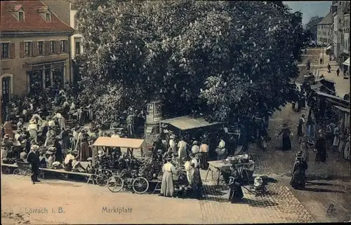 Ak Lörrach in Baden, Marktplatz