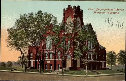 Ak Sheridan Wyoming USA, Erste Kongregationskirche