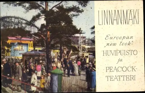 Ak Helsinki Helsingfors Finnland, Linnanmäki, Freizeitpark mit Pfauen Theater