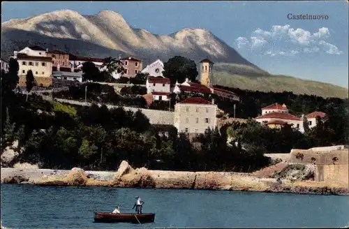 Ak Herceg Novi Castelnuovo Montenegro, Stadt vom Wasser aus gesehen
