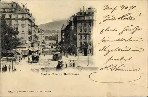 Ak Genève Genf Schweiz, Straße zum Mont Blanc, Straßenbahnen