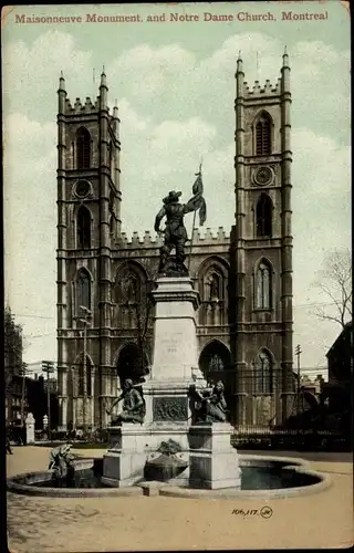 Ak Montreal Québec Kanada, Maisonneuve Denkmal und Notre Dame Kirche