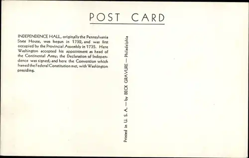 Ak Philadelphia Pennsylvania USA, Independence Hall, Denkmal