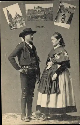 Ak Toledo Kastilien La Mancha Spanien, Frau und Mann in spanischer Tracht