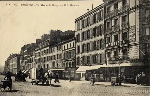 Ak Paris XVIII, Rue de la Chapelle, Coin Ordener, Dentiste