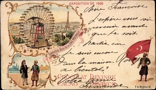 Litho Paris, Weltausstellung 1900, Riesenrad, Türkiye