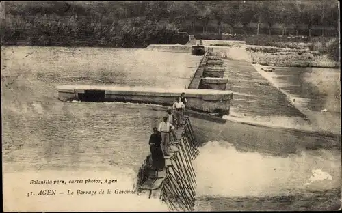 Ak Agen Lot et Garonne, Der Garonne-Staudamm