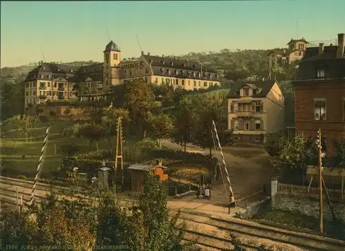 Foto Boppard im Rhein Hunsrück Kreis, Kloster Marienberg, Bahnübergang