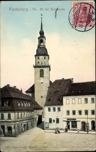 Ak Frankenberg in Sachsen, Stadtkirche, Geschäfte