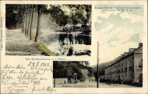 Ak Schönheiderhammer Schönheide im Erzgebirge Sachsen, Hendels Gasthof, Hotel, Schmiedenweg