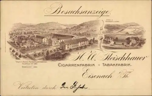 Litho Eisenach, Zigarrenfabrik, Tabakfabrik H. W. Fleischhauer, Besuchsanzeige