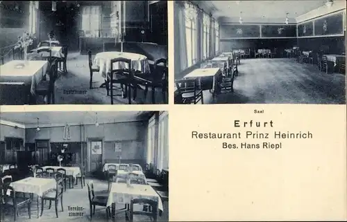 Ak Erfurt in Thüringen, Restaurant Prinz Heinrich, Gastzimmer, Saal, Vereinszimmer