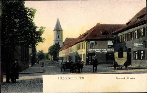 Ak Hildburghausen in Thüringen, Blick in die Bismarck Straße, Pferdewagen, Apotheke J. Wagner